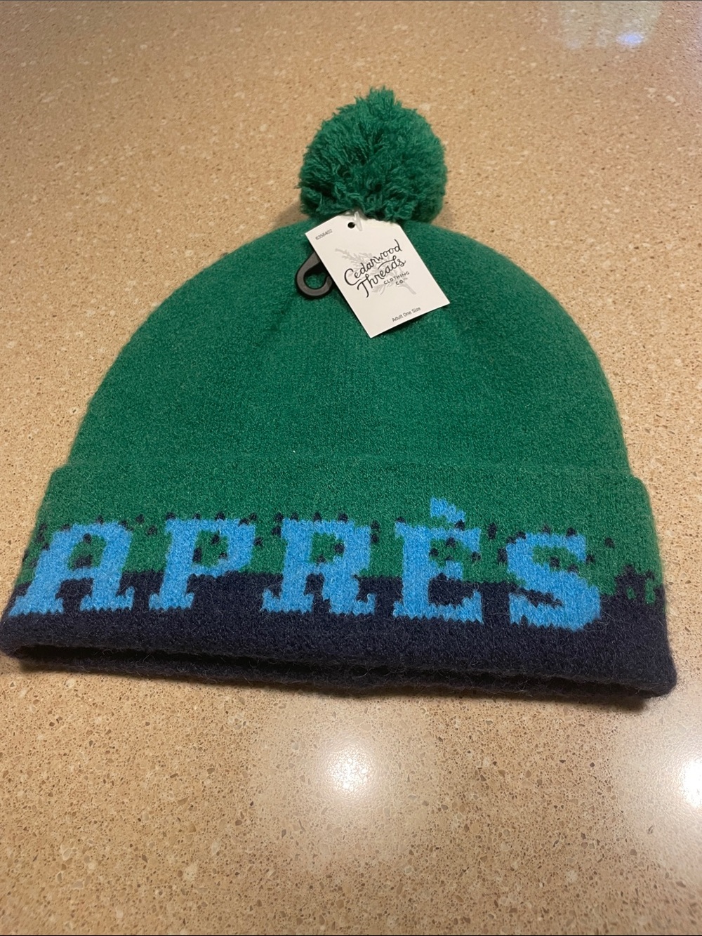 Women's Green Pom Beanie with 'APRÈS' Knit Band